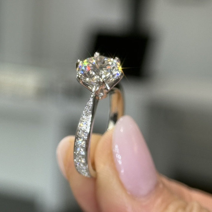 2.50 Ct Round Lab-Grown Diamond Pavé Engagement Ring in 14K White Gold — E/VVS2 IGI Certified — View 6