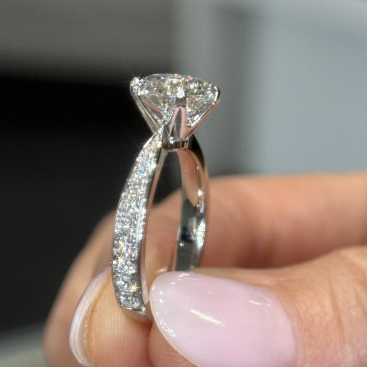 2.50 Ct Round Lab-Grown Diamond Pavé Engagement Ring in 14K White Gold — E/VVS2 IGI Certified — View 7