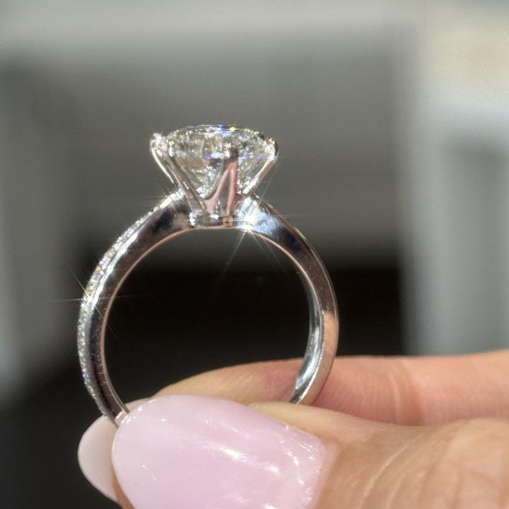 2.50 Ct Round Lab-Grown Diamond Pavé Engagement Ring in 14K White Gold — E/VVS2 IGI Certified — View 8