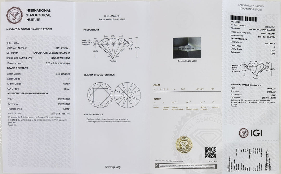 2.50 Ct Round Lab-Grown Diamond Pavé Engagement Ring in 14K White Gold — E/VVS2 IGI Certified — IGI certificate