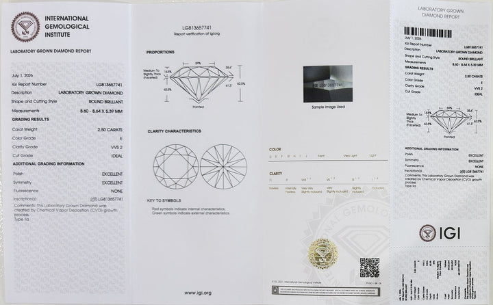 2.50 Ct Round Lab-Grown Diamond Pavé Engagement Ring in 14K White Gold — E/VVS2 IGI Certified — IGI certificate