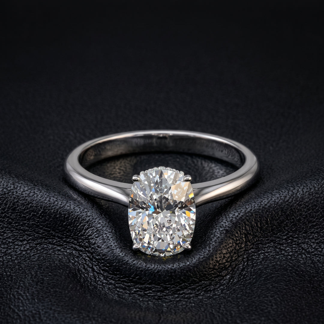 2 Carat Cushion Lab Diamond Engagement Ring with Hidden Halo