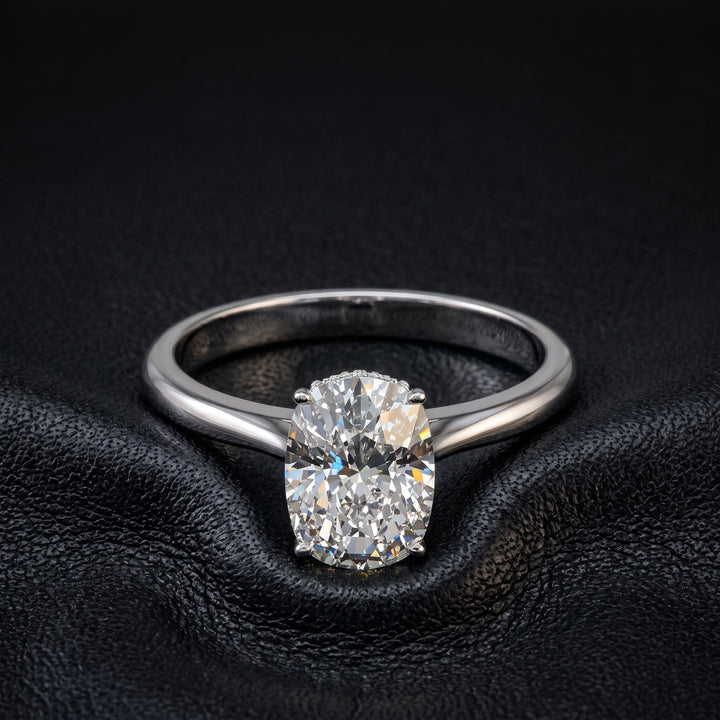2 Carat Cushion Lab Diamond Engagement Ring with Hidden Halo