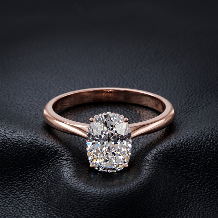 2 Carat Cushion Lab Diamond Engagement Ring with Hidden Halo