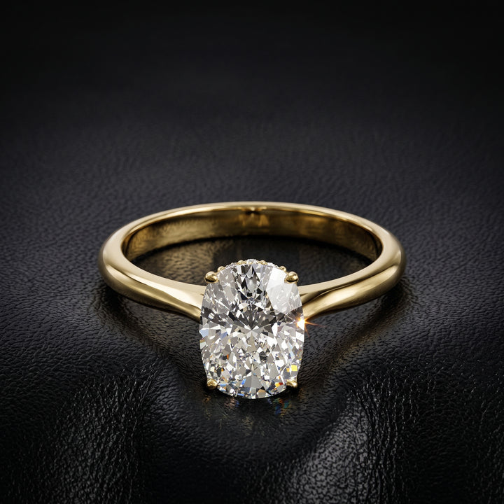 2 Carat Cushion Lab Diamond Engagement Ring with Hidden Halo