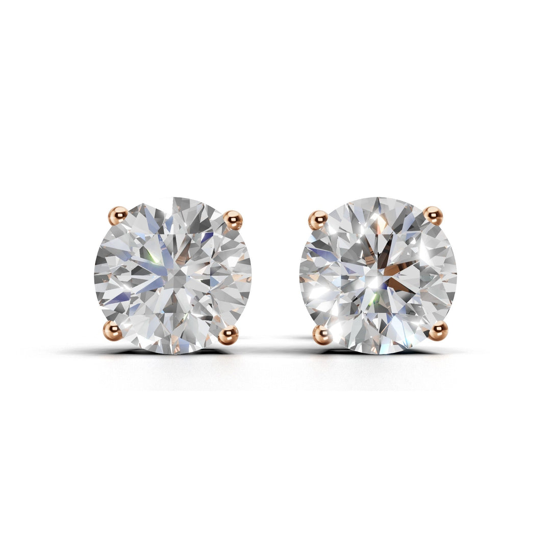 2 carat round lab-grown diamond double gallery stud earrings with secure setting