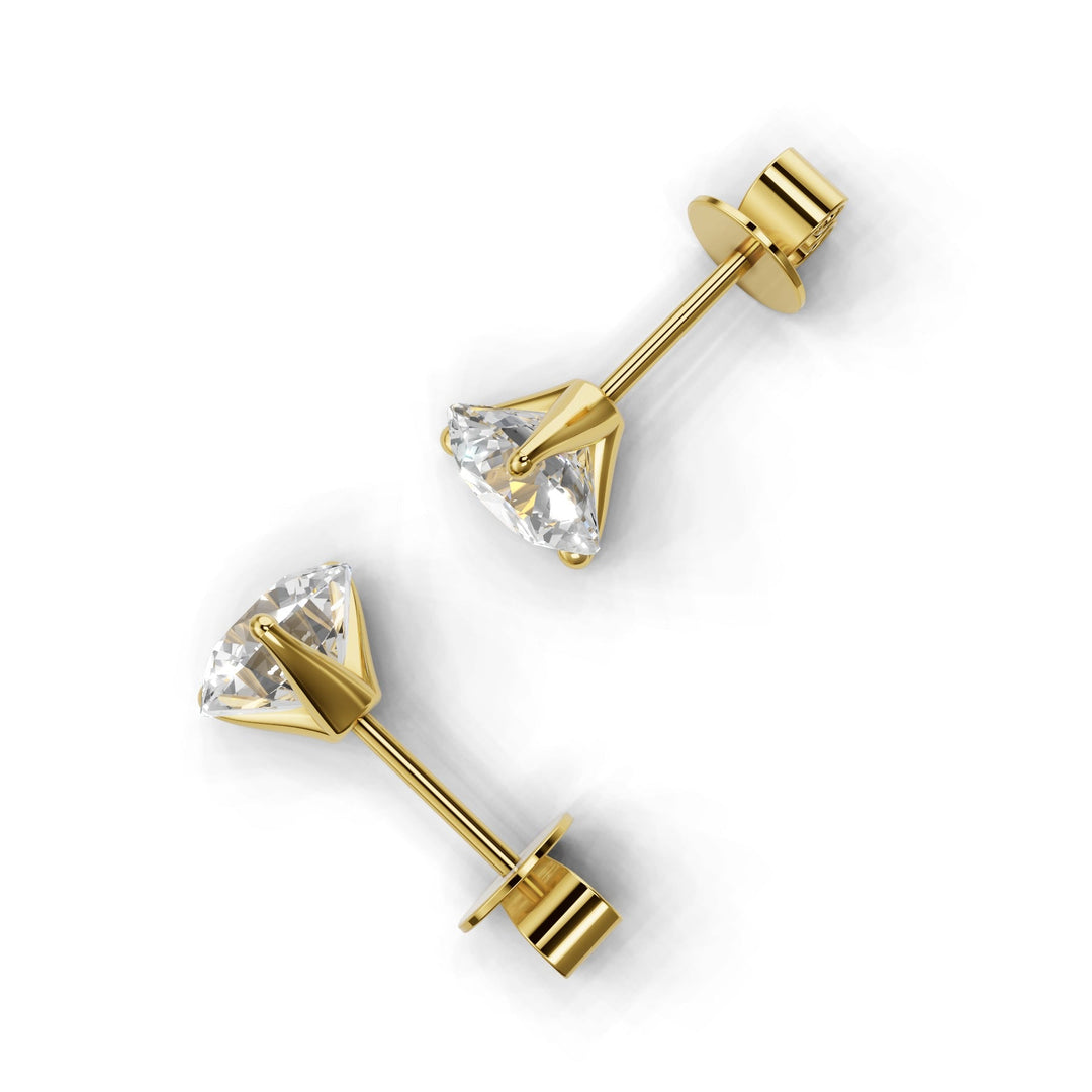 Pair of 2 carat total round lab-grown diamond martini stud earrings with secure backings