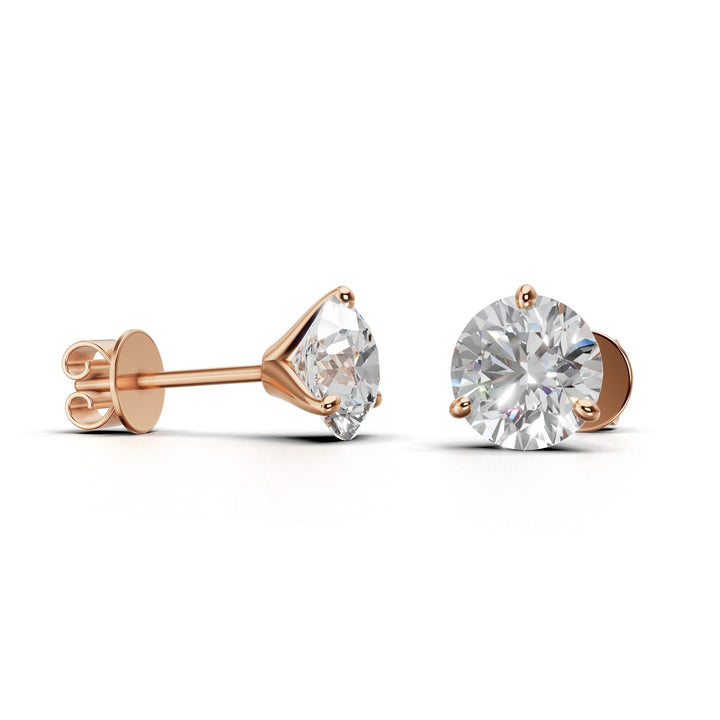 Pair of 2 carat total round lab-grown diamond martini stud earrings with secure backings