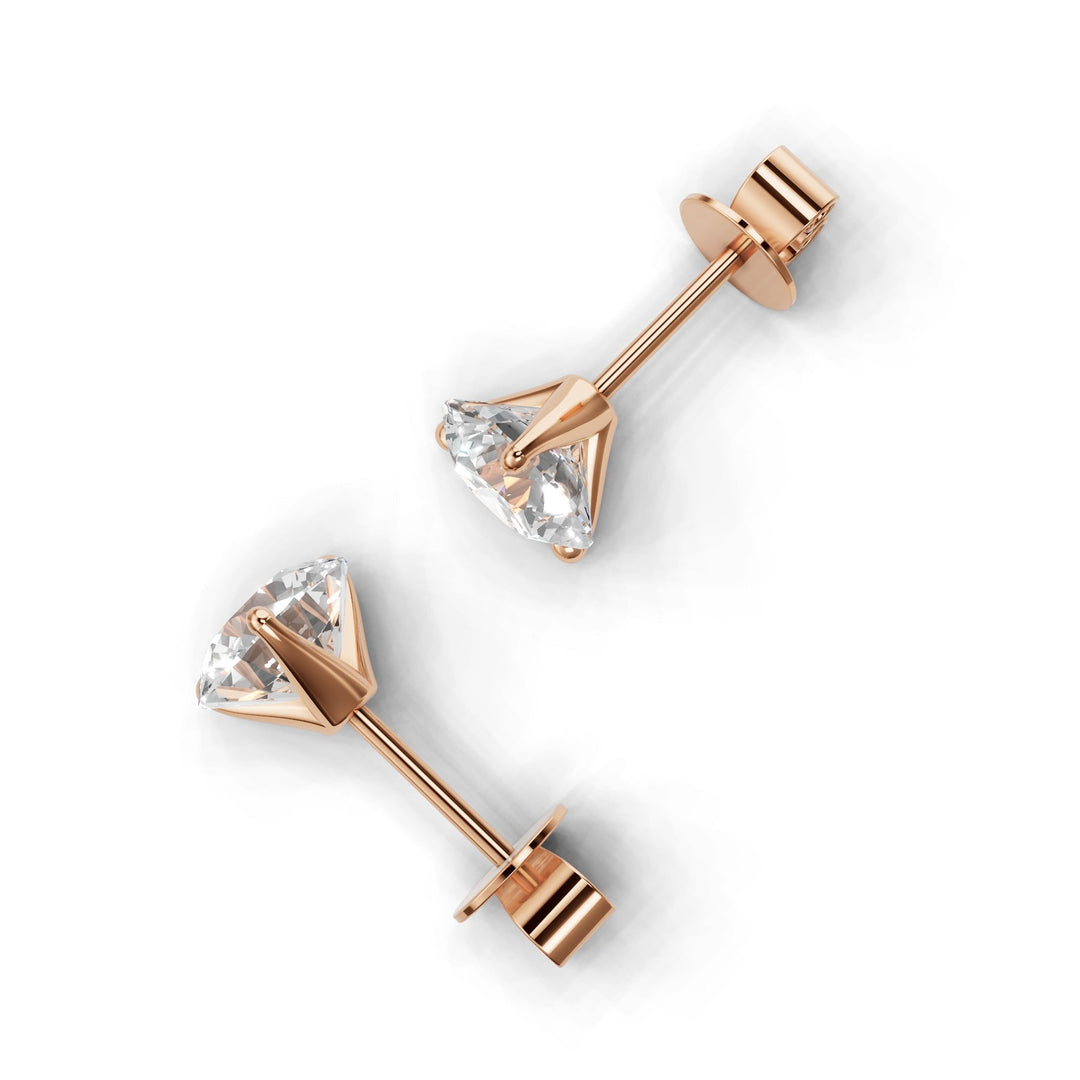 Pair of 2 carat total round lab-grown diamond martini stud earrings with secure backings