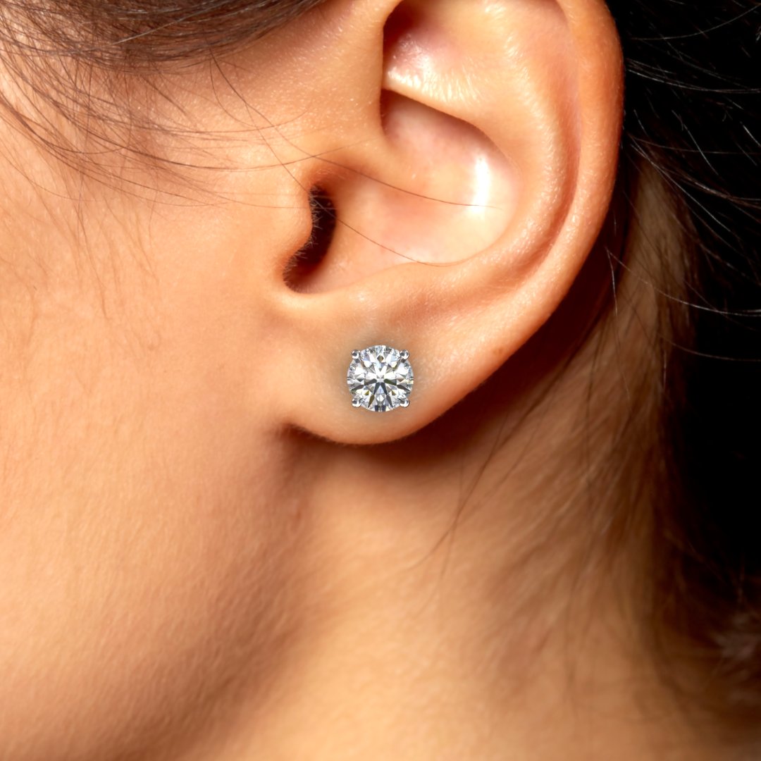 5 carat round lab-grown diamond double gallery stud earrings with secure setting