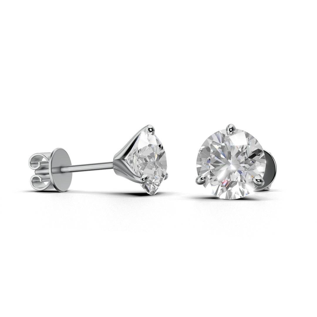 Pair of 2.5 carat total round lab-grown diamond martini stud earrings with secure backings
