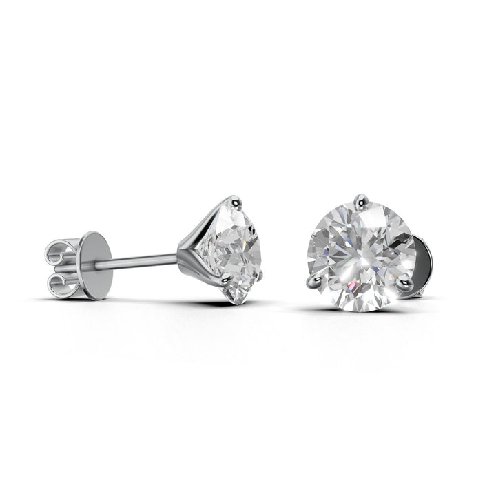 Pair of 2.5 carat total round lab-grown diamond martini stud earrings with secure backings