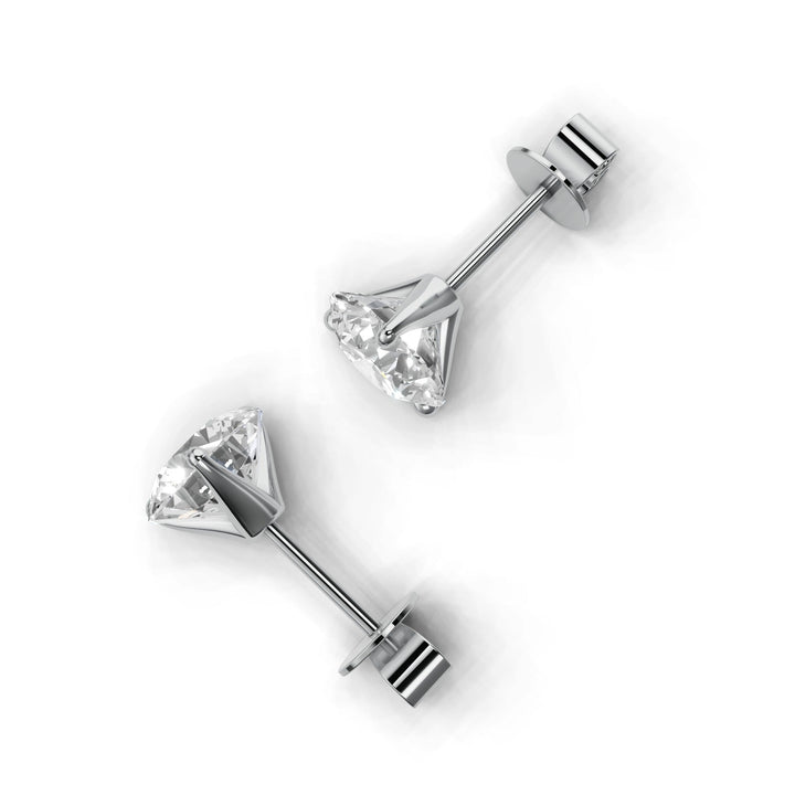 Pair of 2.5 carat total round lab-grown diamond martini stud earrings with secure backings