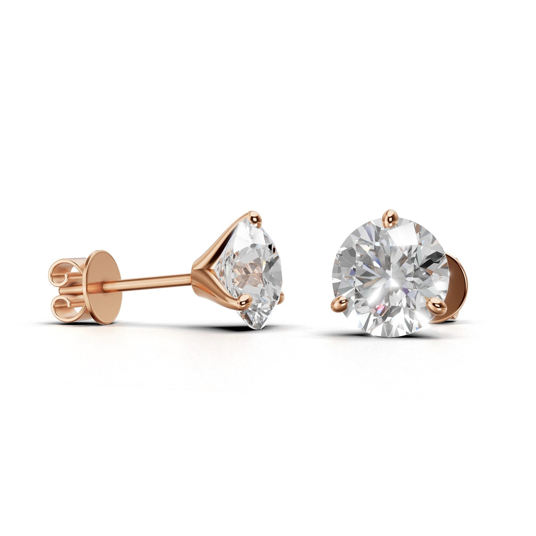 Pair of 2.5 carat total round lab-grown diamond martini stud earrings with secure backings