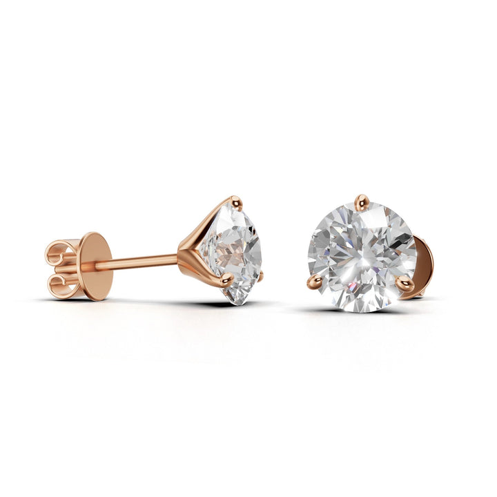 Pair of 2.5 carat total round lab-grown diamond martini stud earrings with secure backings