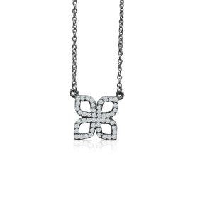 14K white gold floral necklace with 0.20 CTW diamonds, featuring a 9.1mm flower pendant and an 18-inch chain.