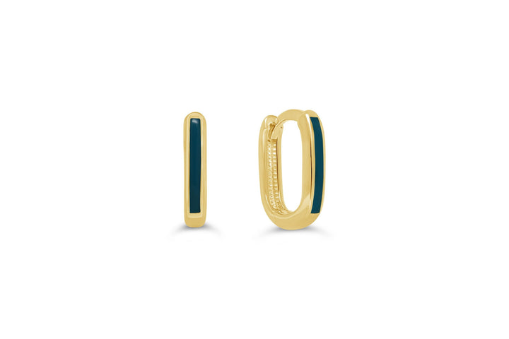 Chic 10K Yellow Gold Blue Enamel Huggie Earrings | RUDIX JEWELLERY