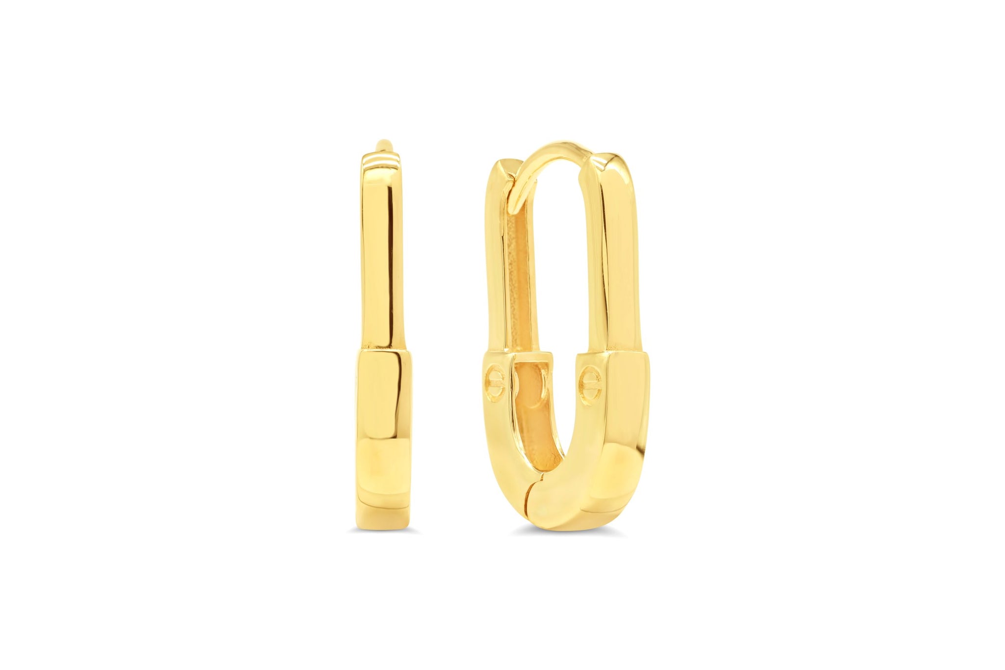 10k yellow gold huggie earrings with a minimalist rectangular design and polished finish.