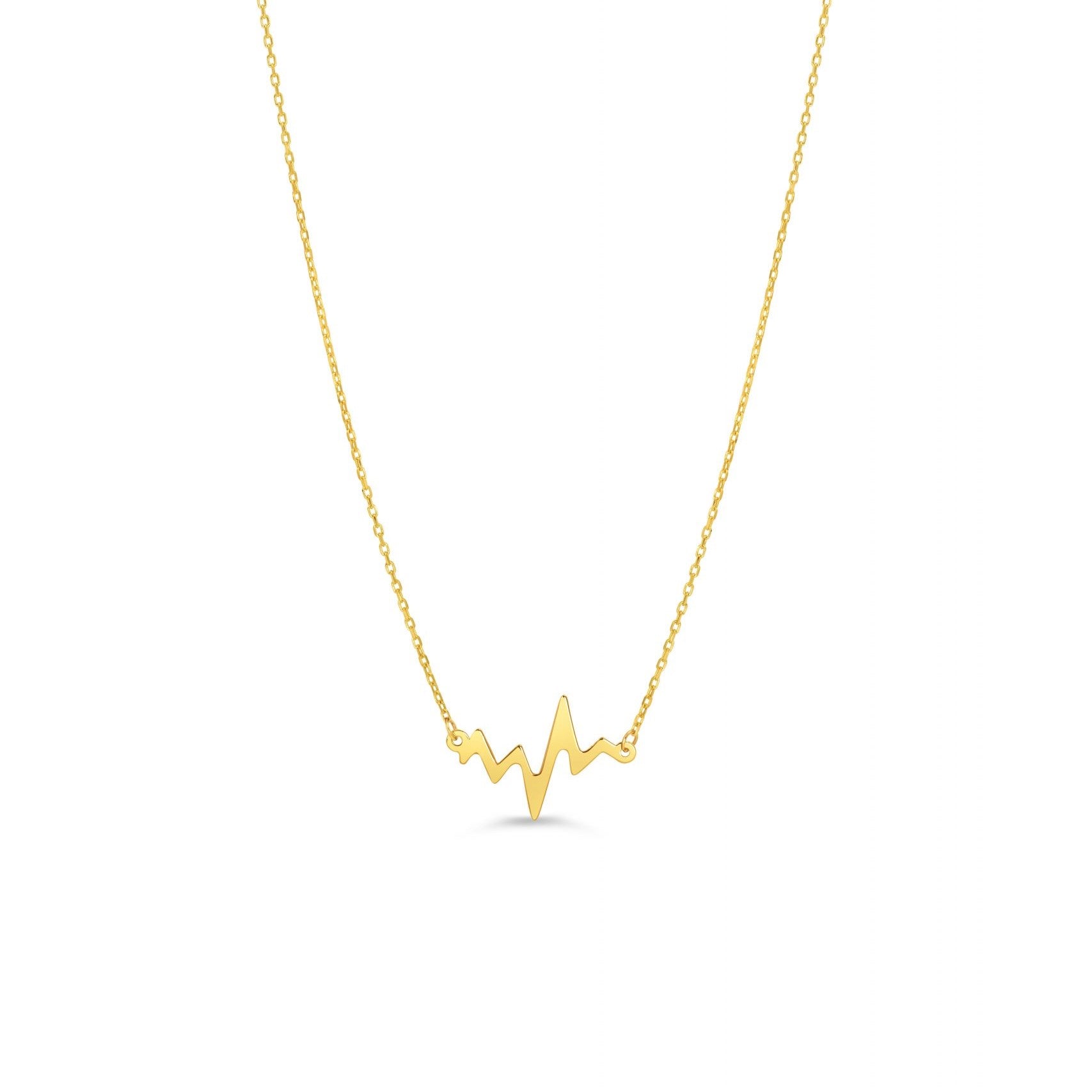 10K yellow gold necklace featuring a polished heartbeat design on a delicate chain.