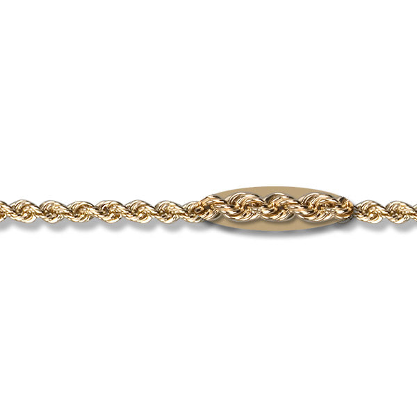 10k yellow gold diamond cut rope chain bracelet, 7 inches long.