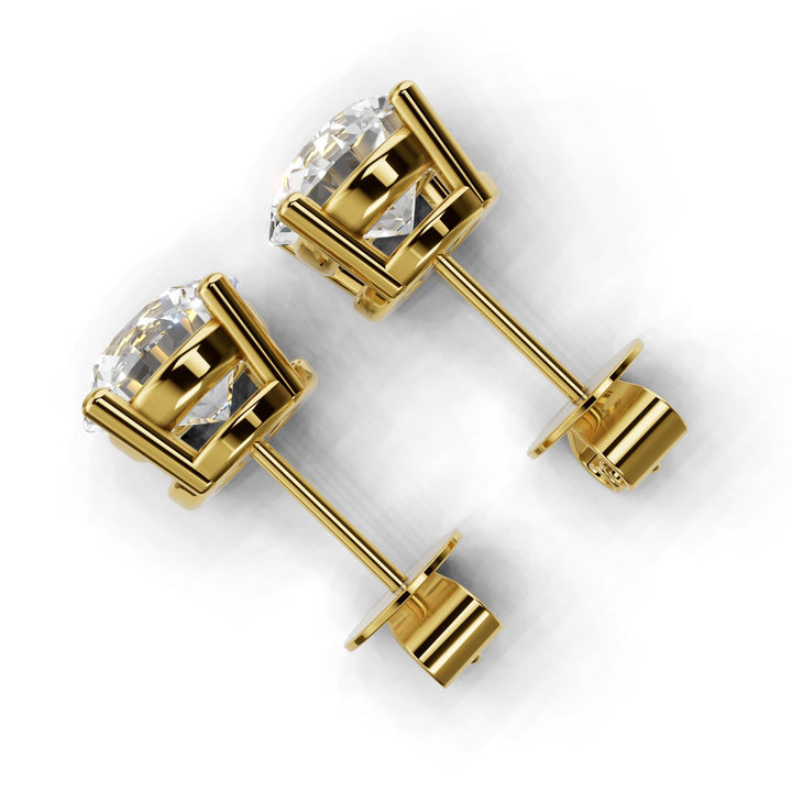 3 carat round lab-grown diamond double gallery stud earrings with secure setting