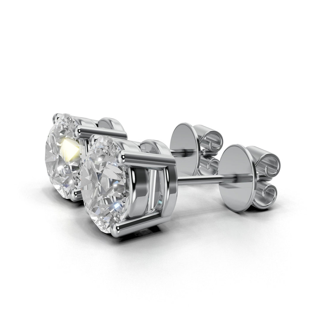 3 carat round lab-grown diamond double gallery stud earrings with secure setting