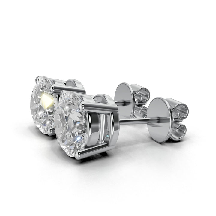 3 carat round lab-grown diamond double gallery stud earrings with secure setting