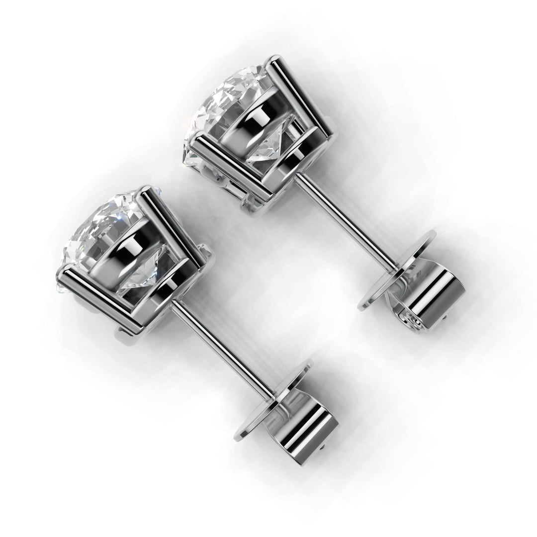 3 carat round lab-grown diamond double gallery stud earrings with secure setting