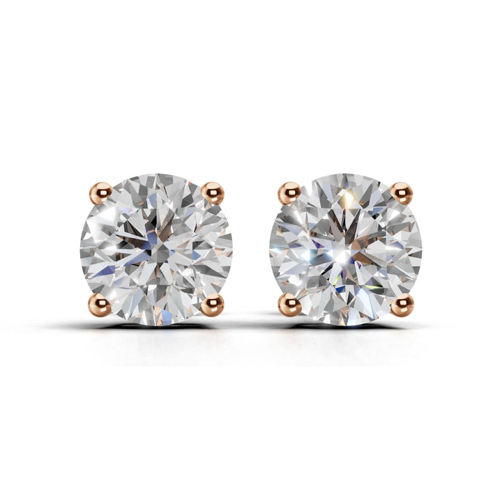 3 carat round lab-grown diamond double gallery stud earrings with secure setting