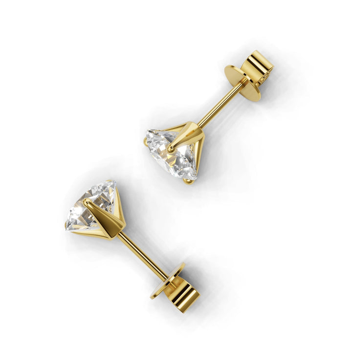 Pair of 3 carat total round lab-grown diamond martini stud earrings with secure backings