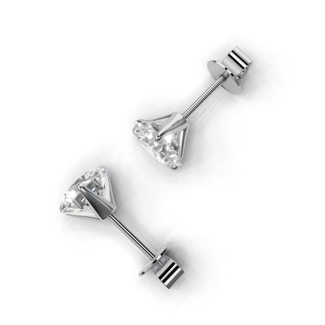 Pair of 3 carat total round lab-grown diamond martini stud earrings with secure backings