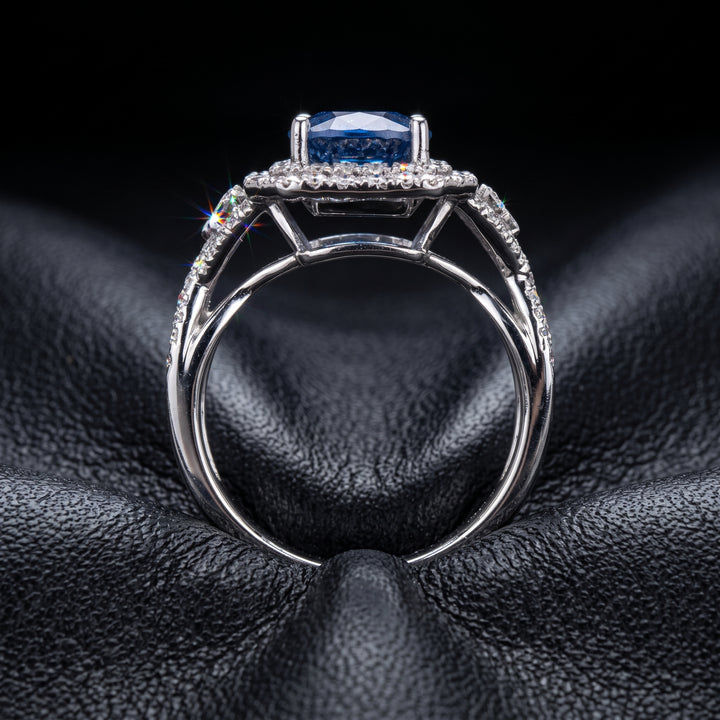 Elegant 3.83ct Cushion Cut Blue Sapphire & Diamond Ring in 14K White Gold