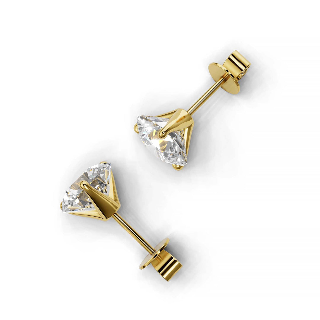 Pair of 4 carat total round lab-grown diamond martini stud earrings with secure backings