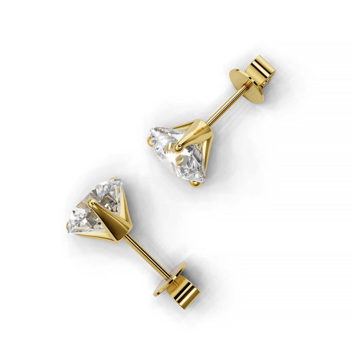 Pair of 4 carat total round lab-grown diamond martini stud earrings with secure backings