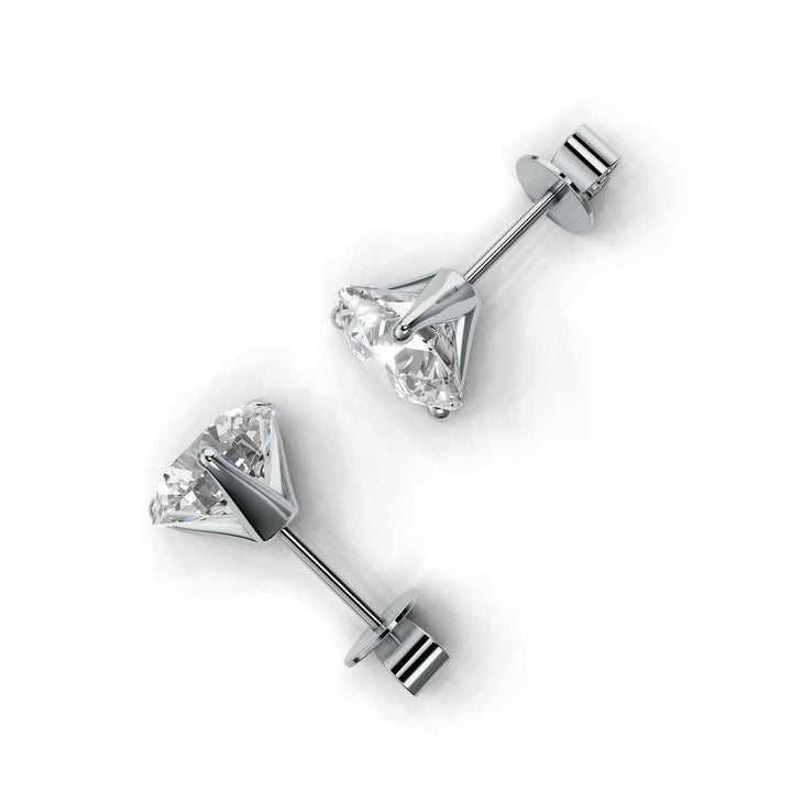 Pair of 4 carat total round lab-grown diamond martini stud earrings with secure backings