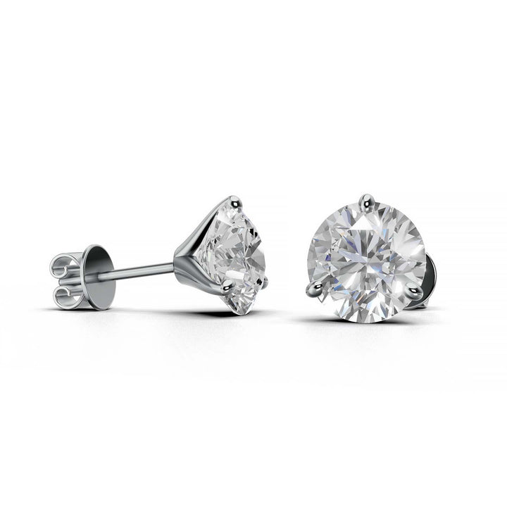Pair of 4 carat total round lab-grown diamond martini stud earrings with secure backings