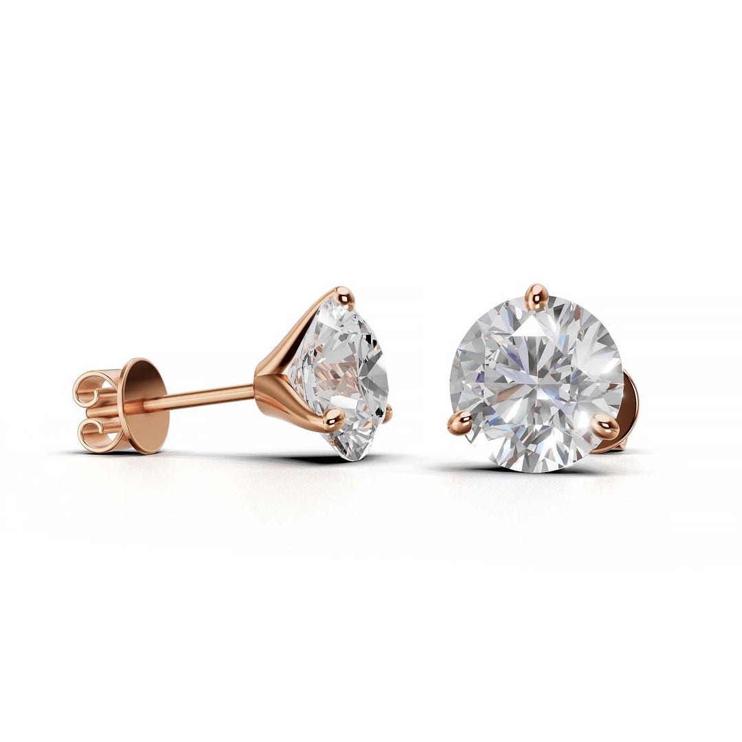 Pair of 4 carat total round lab-grown diamond martini stud earrings with secure backings