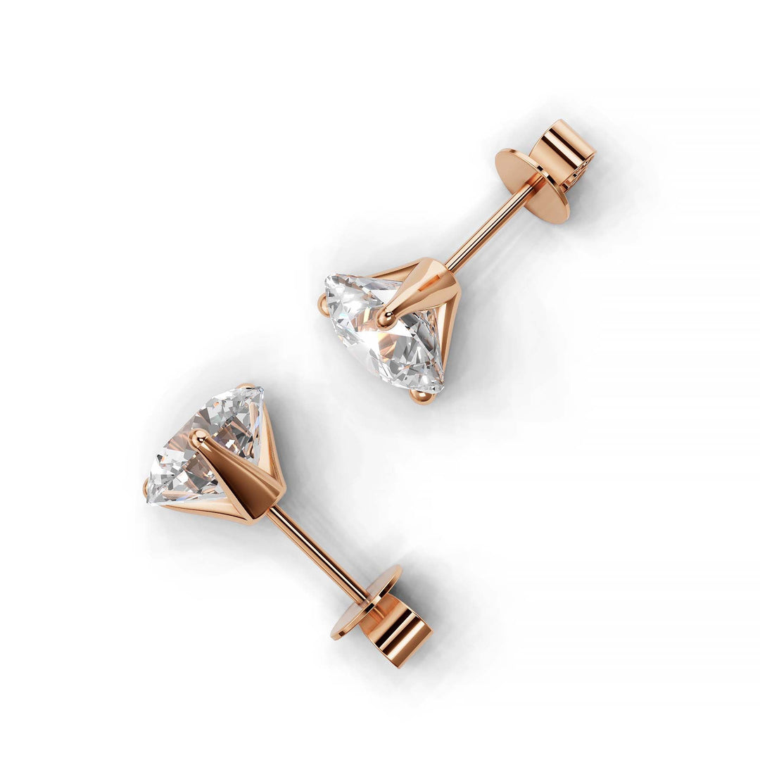 Pair of 4 carat total round lab-grown diamond martini stud earrings with secure backings