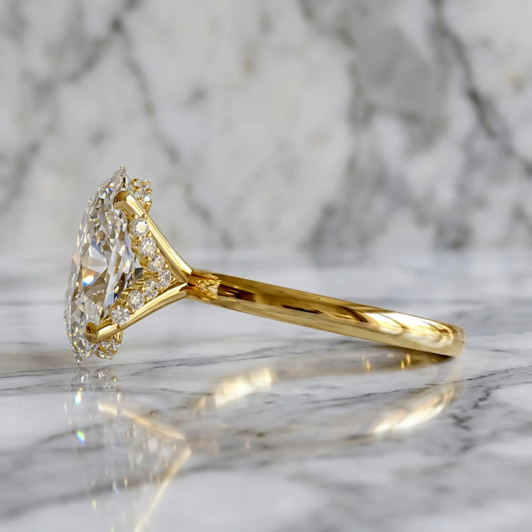 4 Ct Oval Moissanite Engagement Ring with Hidden Halo in 14K Yellow Gold