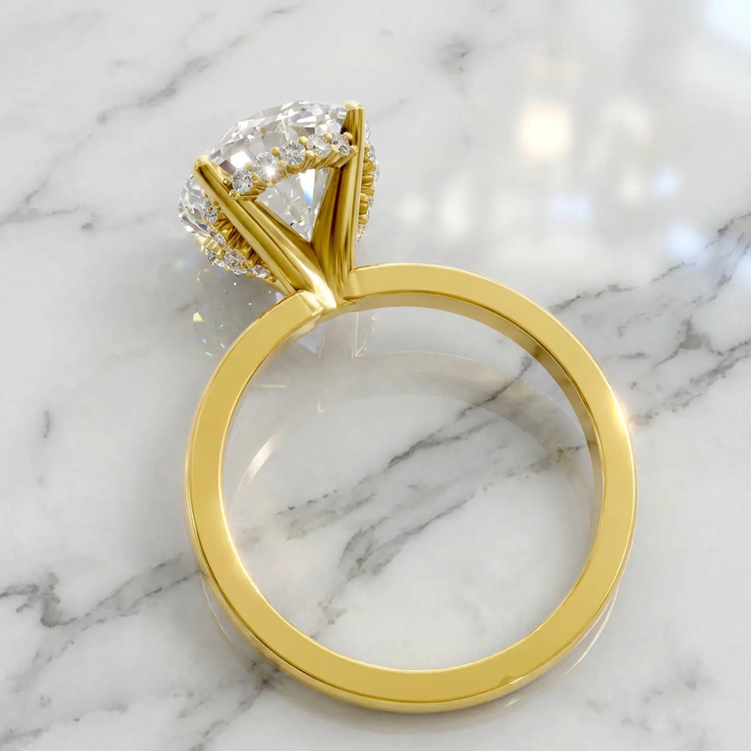 4 Ct Oval Moissanite Engagement Ring with Hidden Halo in 14K Yellow Gold