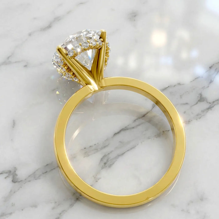 4 Ct Oval Moissanite Engagement Ring with Hidden Halo in 14K Yellow Gold
