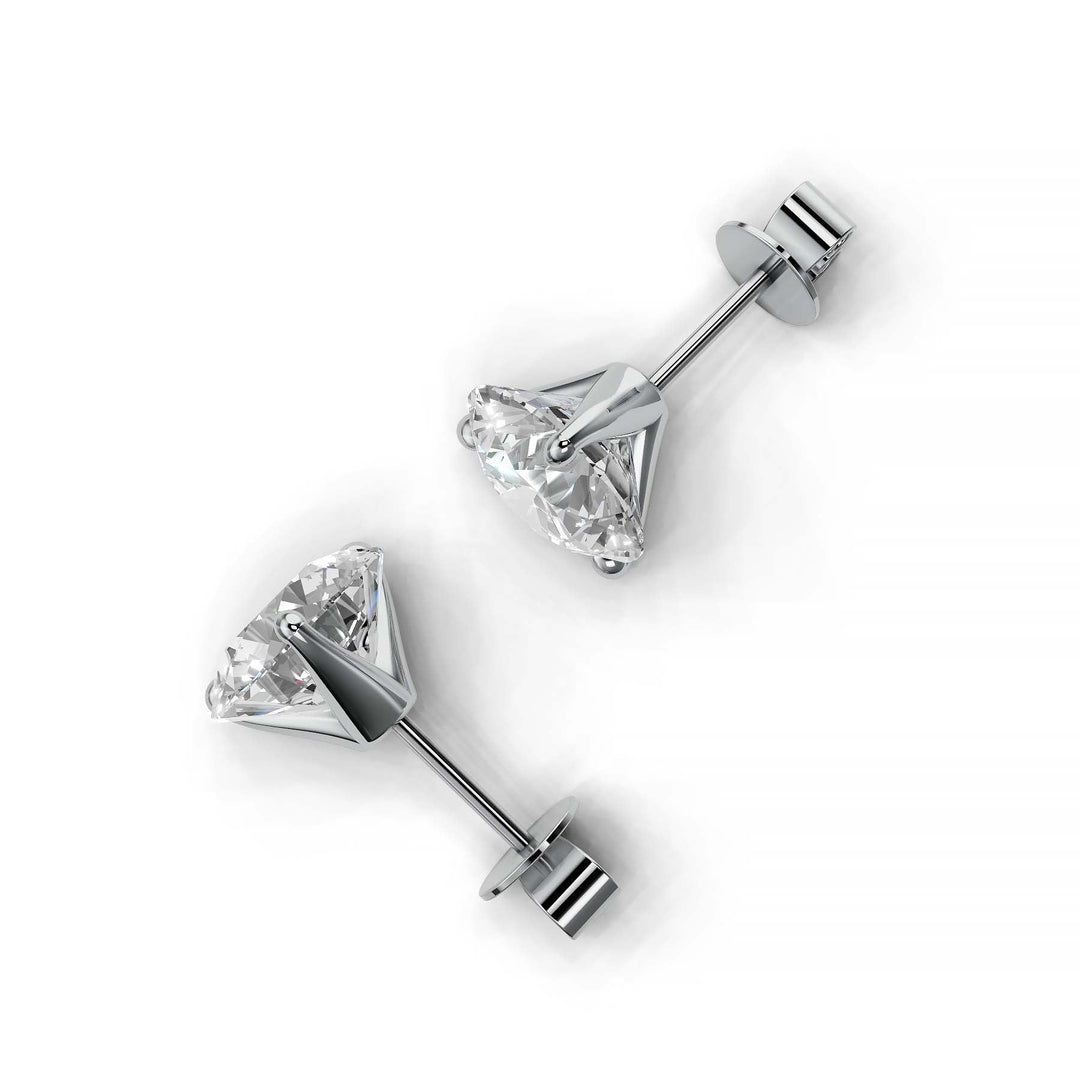 Pair of 5 carat total round lab-grown diamond martini stud earrings with secure backings