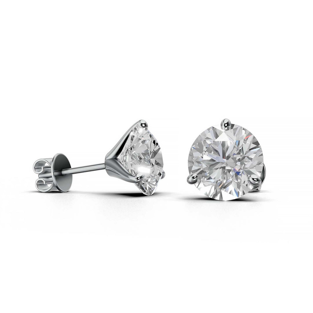 Pair of 5 carat total round lab-grown diamond martini stud earrings with secure backings