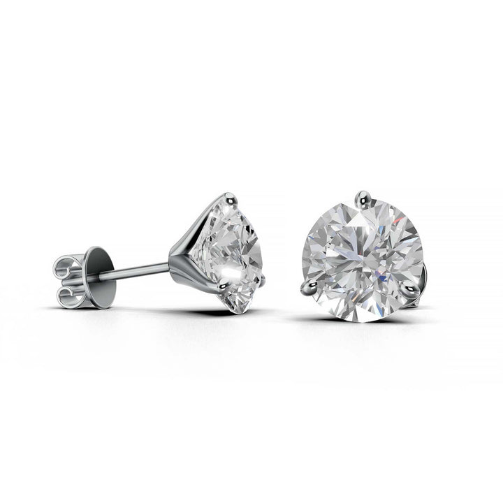 Pair of 5 carat total round lab-grown diamond martini stud earrings with secure backings
