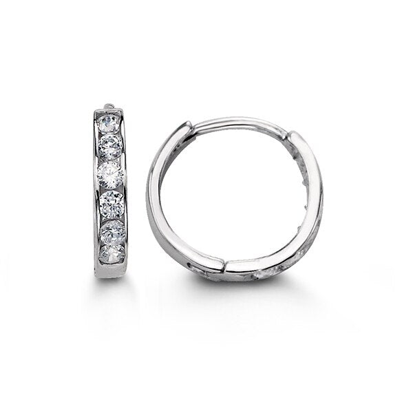 Minimalist 14K White Gold Cubic Zirconia Huggie Earrings | RUDIX JEWELLERY