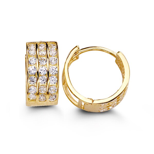 Luxurious 10K Solid Yellow Gold Cubic Zirconia Huggies Earrings | RUDIX JEWELLERY