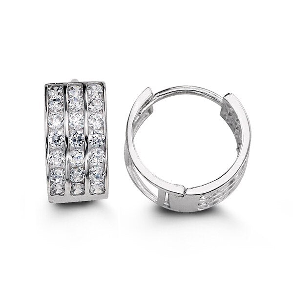 Sparkling 10K White Gold Cubic Zirconia Huggies Earrings | RUDIX JEWELLERY