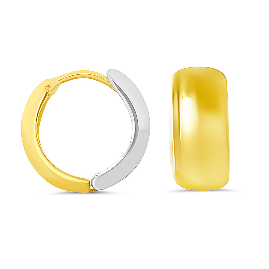 Reversible 10KT Yellow and White Gold high-polish huggie earrings with a seamless hinge closure.