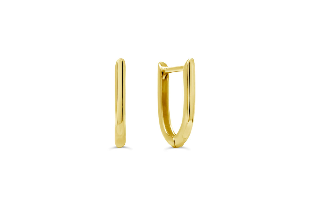 10k yellow gold sleek huggie hoop earrings with a polished finish and secure hinged closure.