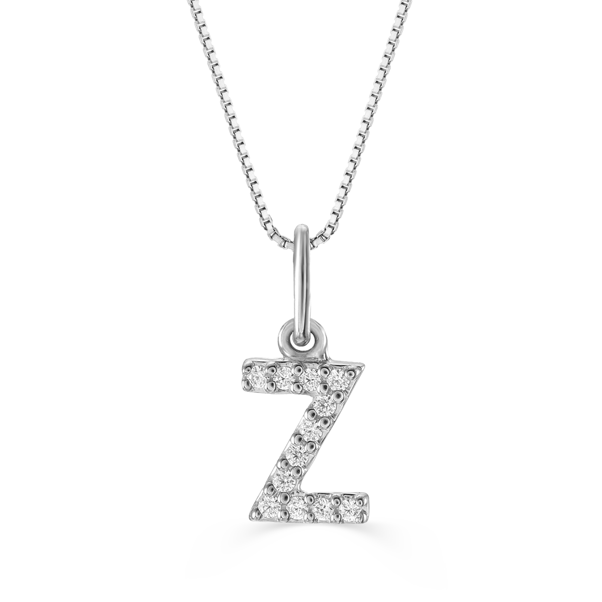 White gold "Z" initial pendant with 0.04CT diamonds and cable chain.